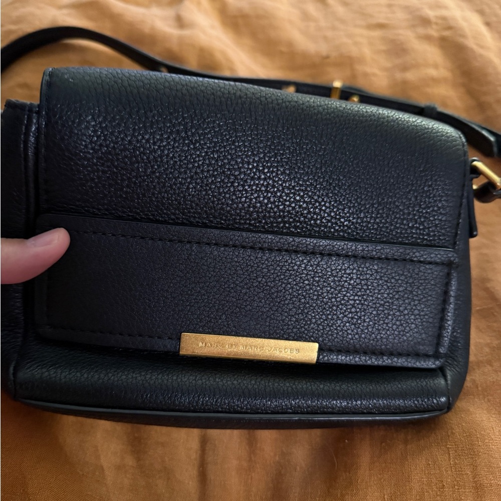 Marc Jacobs Black Pebbled Leather Crossbody with Gold Accent